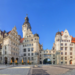 Blick auf das Neue Rathaus vom Burgplatz in Leipzig, Deutschland