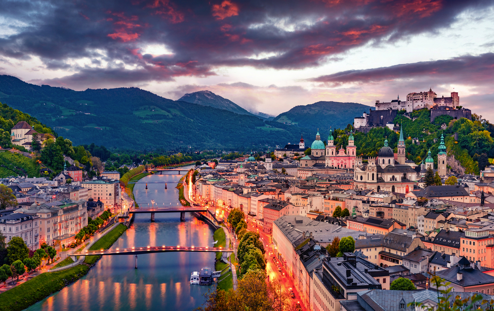 Panorama-Sommeransicht der Stadt Salzburg