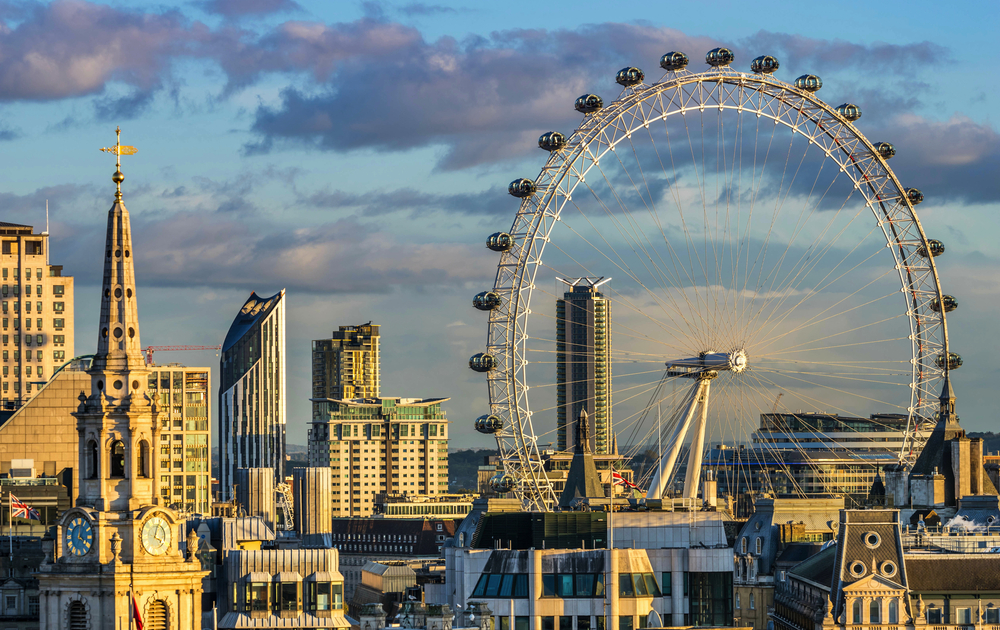 Londons Skyline mit dem London Eye